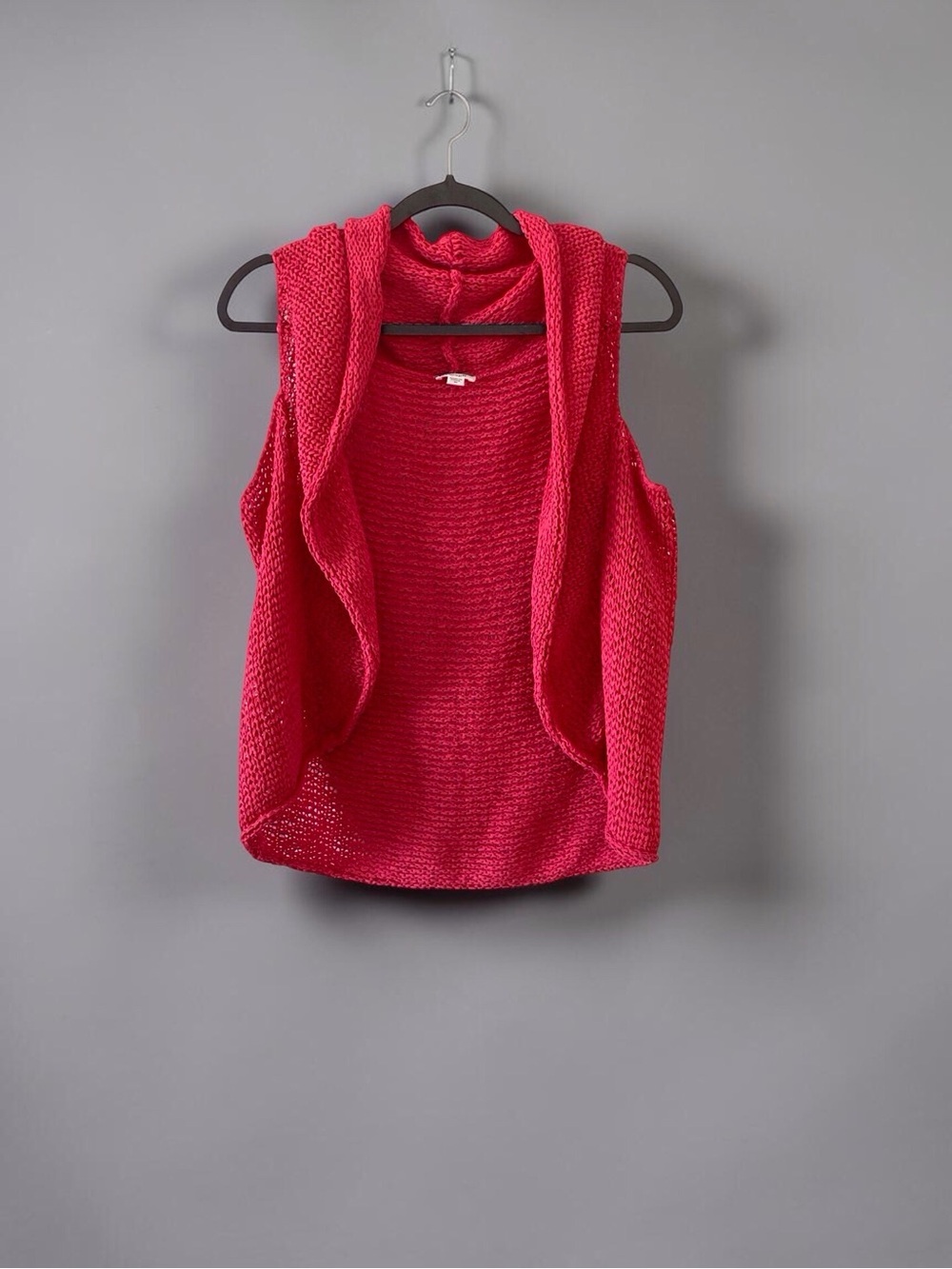 J.Jill Pure Jill Open‑Front Textured Knit Vest – Dark Rose Pink – Size L